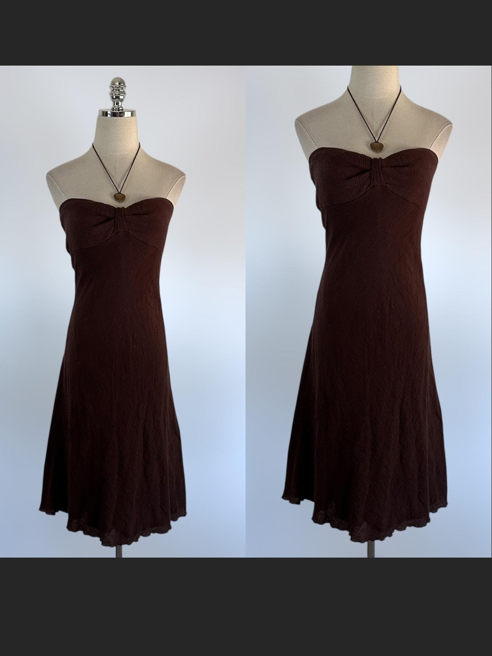 Strapless Brown Knit Midi Dress